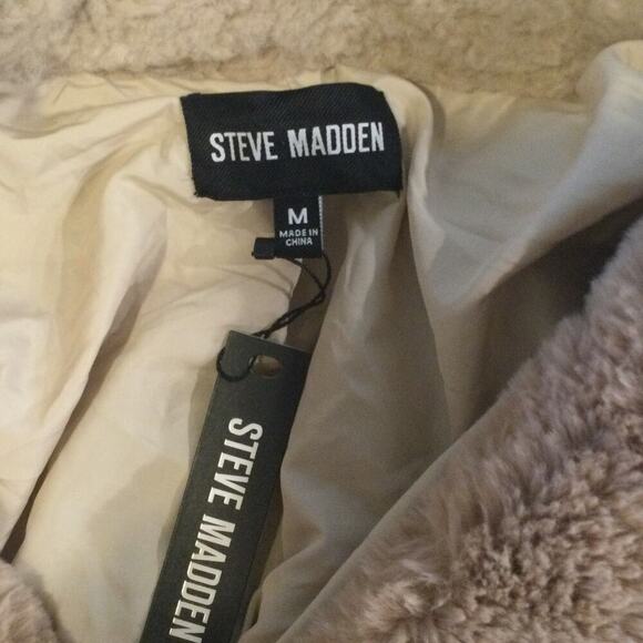 Steve Madden Willow Coat Womens M Medium NEW Teddy Colorblock Tan Brown Beige - Picture 4 of 11